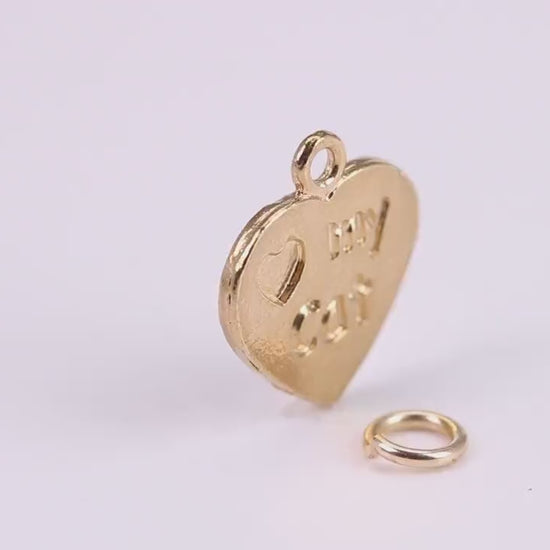 Love My Cat Charm, Traditional Charm, Made from Solid Yellow Gold, British Hallmarked, Complete with Attachment Link