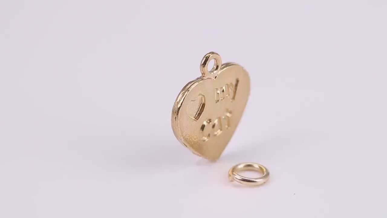 Love My Cat Charm, Traditional Charm, Made from Solid Yellow Gold, British Hallmarked, Complete with Attachment Link
