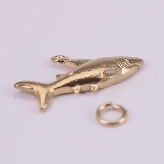 Shark Charm, Traditional Charm, Made from Solid Yellow Gold, British Hallmarked, Complete with Attachment Link
