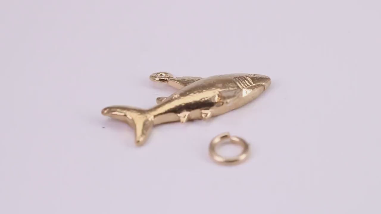 Shark Charm, Traditional Charm, Made from Solid Yellow Gold, British Hallmarked, Complete with Attachment Link