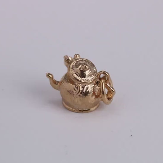 Mouse in Teapot Charm, Traditional Charm, Made From Solid Yellow Gold with British Hallmark, Complete with Attachment Link