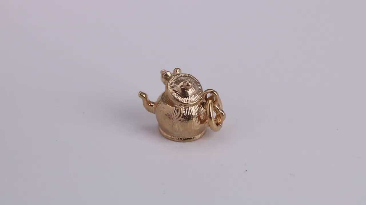 Mouse in Teapot Charm, Traditional Charm, Made From Solid Yellow Gold with British Hallmark, Complete with Attachment Link