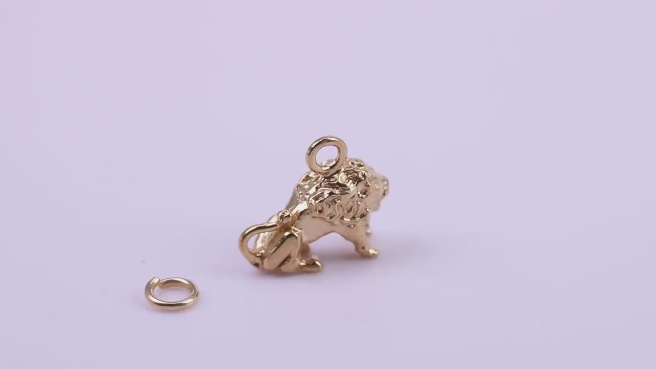 Leo Zodiac Sign Charm, Traditional Charm, Made from Solid 9ct Yellow Gold, British Hallmarked, Complete with Attachment Link
