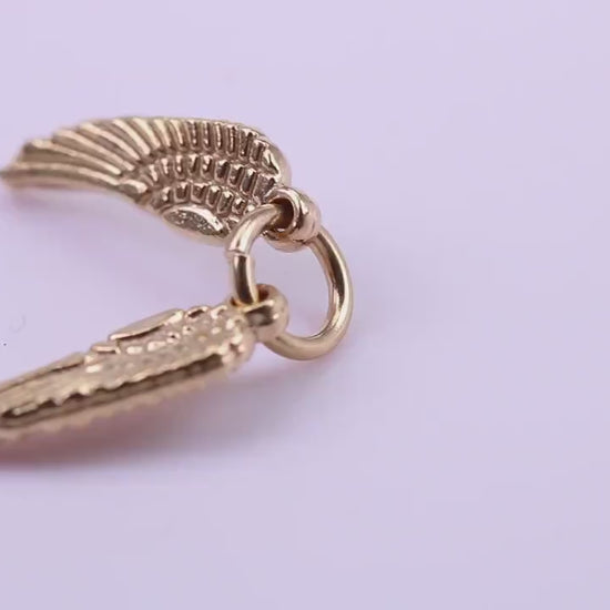 Wings Charm, Traditional Charm, Made from Solid 9ct Yellow Gold, British Hallmarked, Complete with Attachment Link