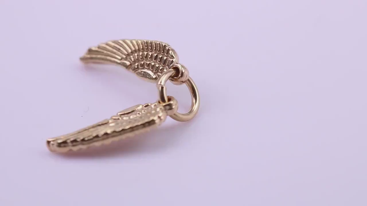Wings Charm, Traditional Charm, Made from Solid 9ct Yellow Gold, British Hallmarked, Complete with Attachment Link