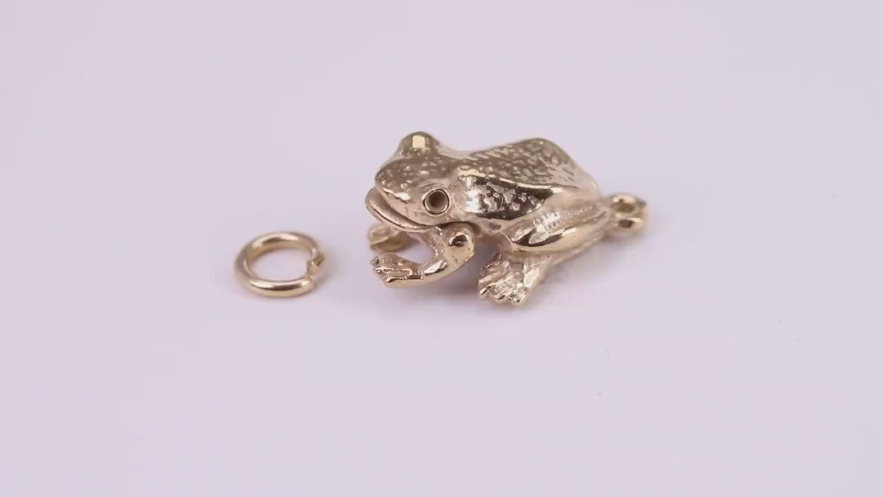 Frog Charm, Traditional Charm, Made from Solid Yellow Gold, British Hallmarked, Complete with Attachment Link