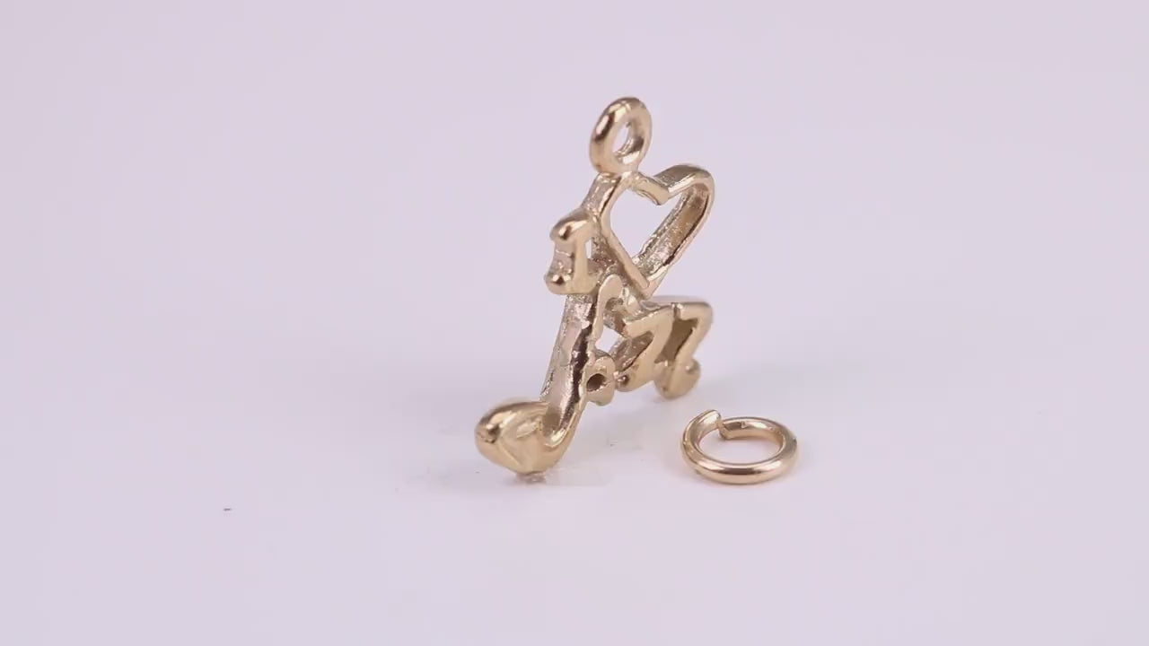 Love Jazz Charm, Traditional Charm, Made from Solid Yellow Gold, British Hallmarked, Complete with Attachment Link