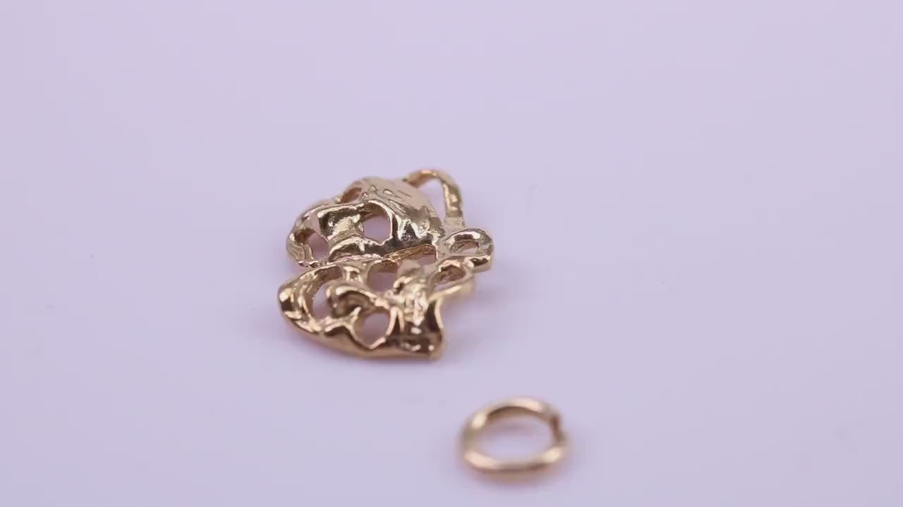Pantomime Mask Charm, Traditional Charm, Made from Solid 9ct Yellow Gold, British Hallmarked, Complete with Attachment Link