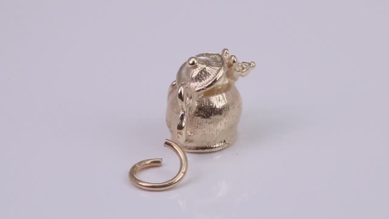 Mouse in Teapot Charm, Traditional Charm, Made From Solid Yellow Gold with British Hallmark, Complete with Attachment Link