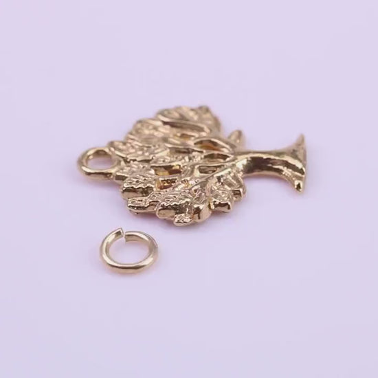 Tree of Life Charm, Traditional Charm, Made from Solid 9ct Yellow Gold, British Hallmarked, Complete with Attachment Link