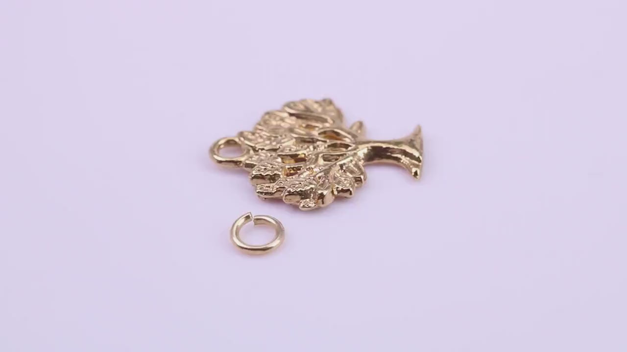 Tree of Life Charm, Traditional Charm, Made from Solid 9ct Yellow Gold, British Hallmarked, Complete with Attachment Link