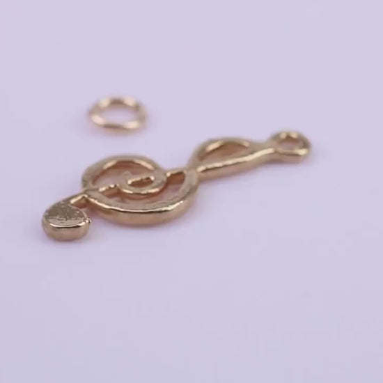 Musical Treble Clef Note Charm, Traditional Charm, Made from Solid 9ct Yellow Gold, British Hallmarked, Complete with Attachment Link