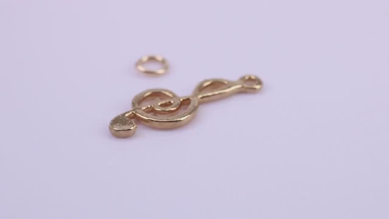 Musical Treble Clef Note Charm, Traditional Charm, Made from Solid 9ct Yellow Gold, British Hallmarked, Complete with Attachment Link