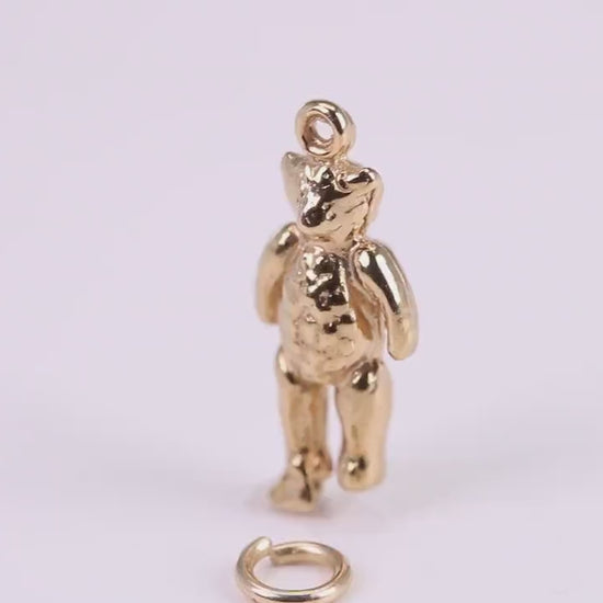 Teddy Bear Charm, Traditional Charm, Made from Solid Yellow Gold, British Hallmarked, Complete with Attachment Link