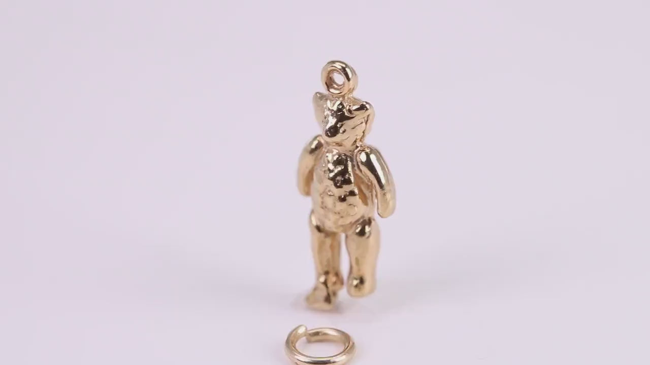 Teddy Bear Charm, Traditional Charm, Made from Solid Yellow Gold, British Hallmarked, Complete with Attachment Link