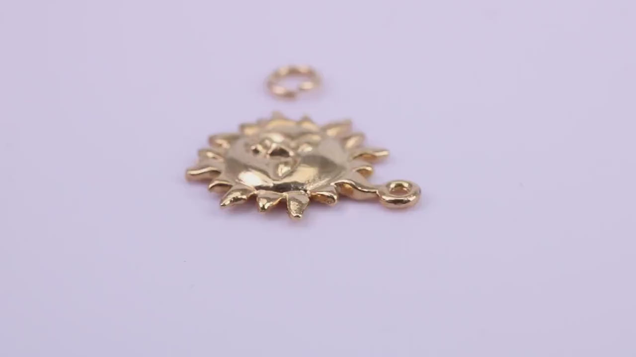 Sun Charm, Traditional Charm, Made from Solid 9ct Yellow Gold, British Hallmarked, Complete with Attachment Link