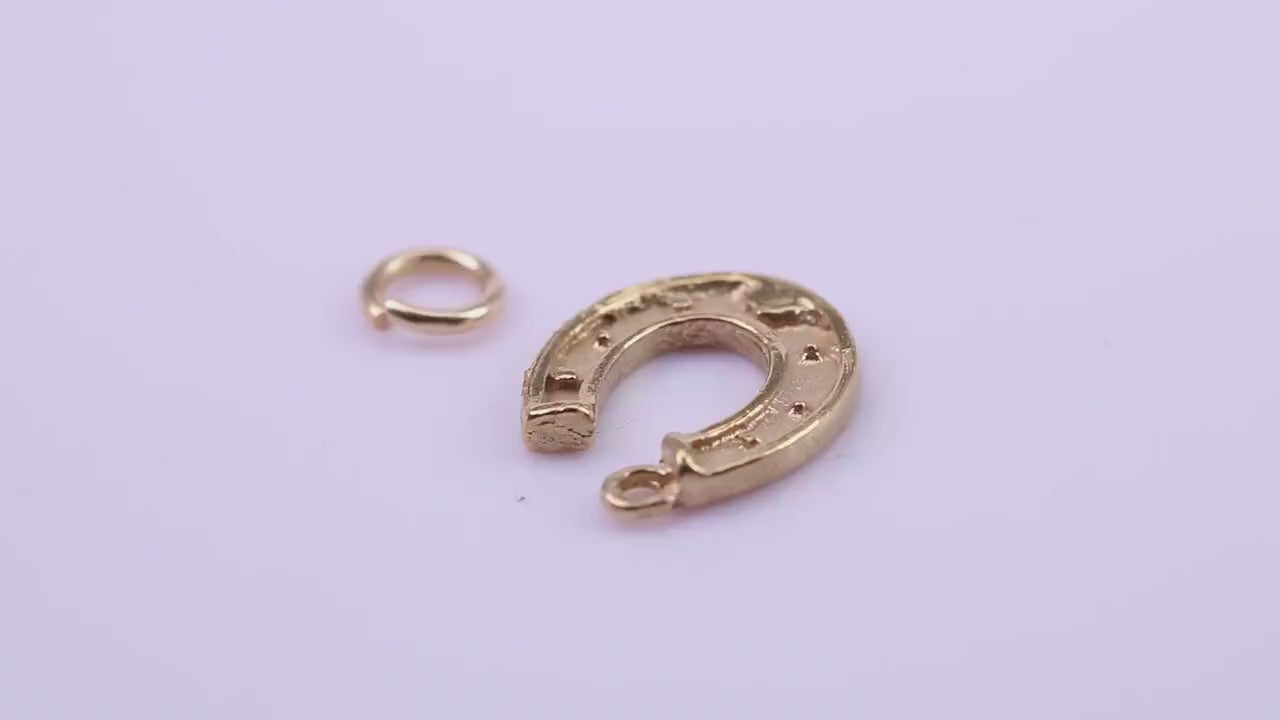 Good Luck Horse Shoe Charm, Traditional Charm, Made from Solid 9ct Yellow Gold, British Hallmarked, Complete with Attachment Link