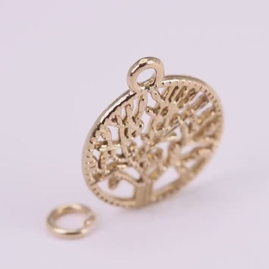 Tree of Life Charm, Traditional Charm, Made from Solid Yellow Gold, British Hallmarked, Complete with Attachment Link