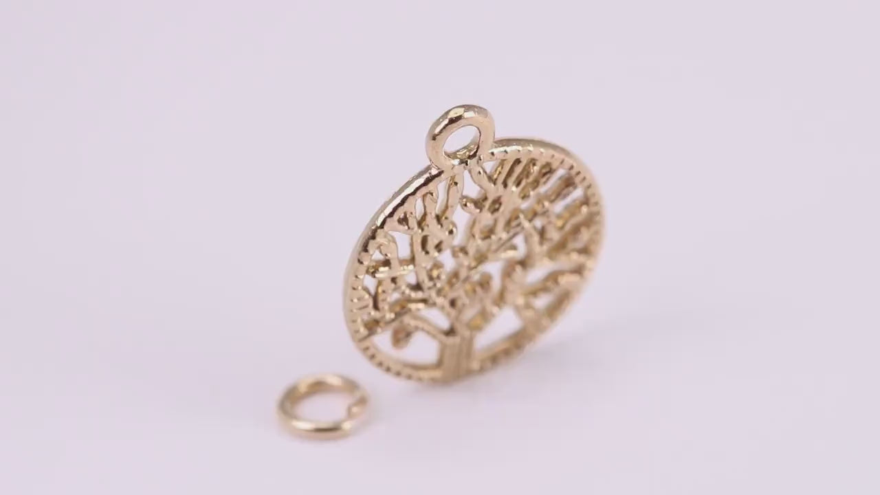 Tree of Life Charm, Traditional Charm, Made from Solid Yellow Gold, British Hallmarked, Complete with Attachment Link