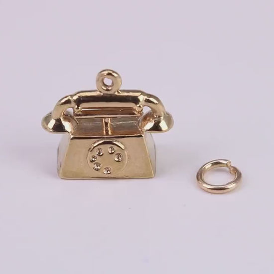 Vintage Phone Charm, Traditional Charm, Made From Solid Yellow Gold with British Hallmark, Complete with Attachment Link