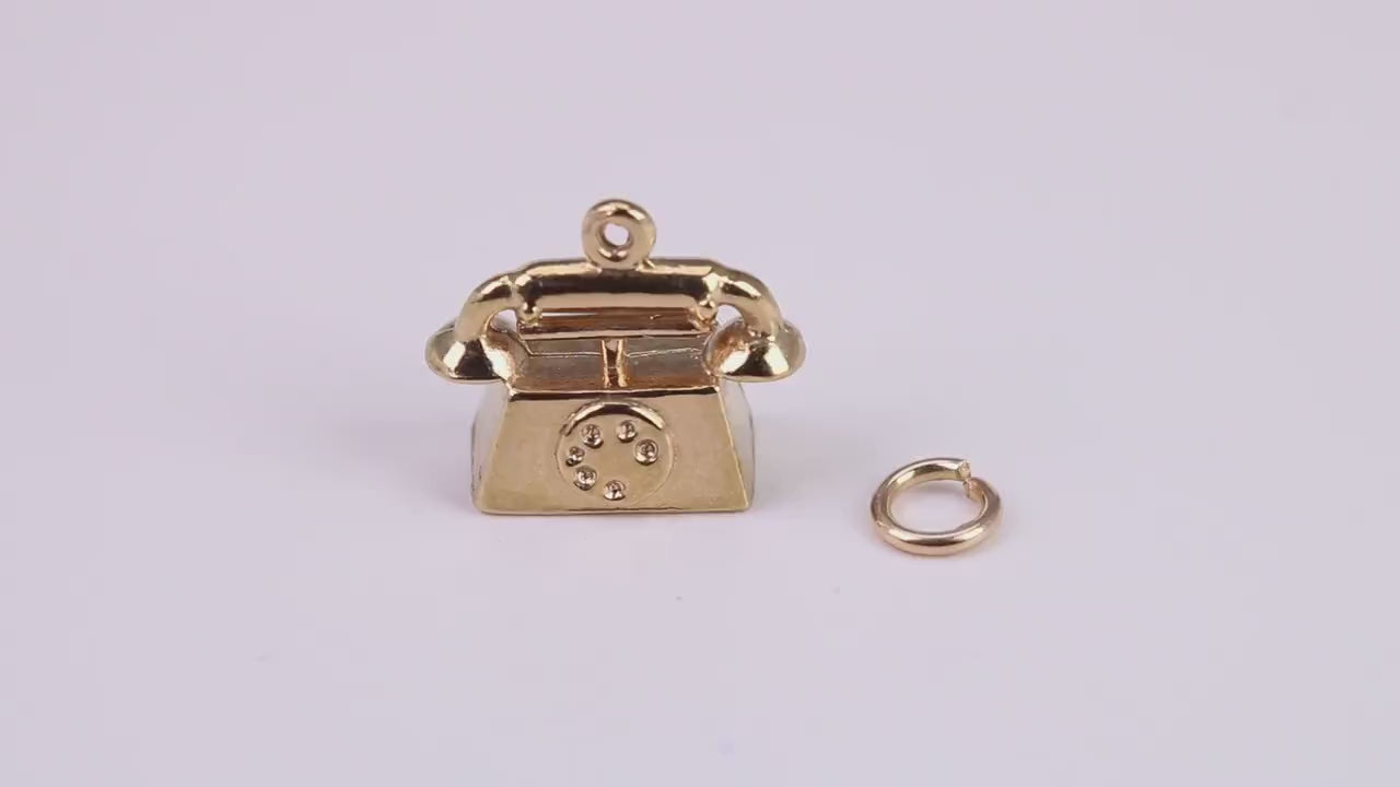 Vintage Phone Charm, Traditional Charm, Made From Solid Yellow Gold with British Hallmark, Complete with Attachment Link