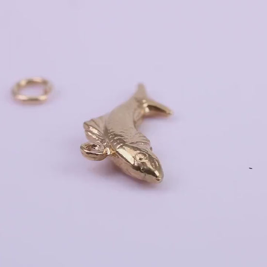 Salmon Fish Charm, Traditional Charm, Made from Solid 9ct Yellow Gold, British Hallmarked, Complete with Attachment Link