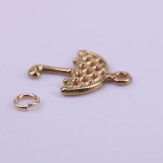 Umbrella Charm, Traditional Charm, Made from Solid 9ct Yellow Gold, British Hallmarked, Complete with Attachment Link