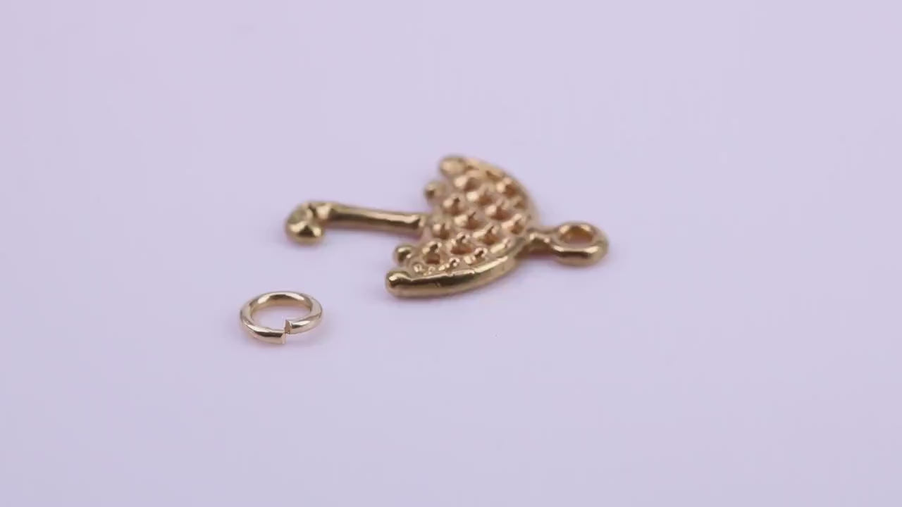 Umbrella Charm, Traditional Charm, Made from Solid 9ct Yellow Gold, British Hallmarked, Complete with Attachment Link