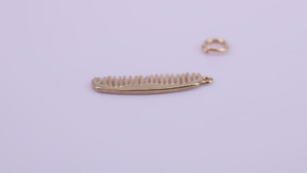 Hair Comb Charm, Traditional Charm, Made from Solid 9ct Yellow Gold, British Hallmarked, Complete with Attachment Link