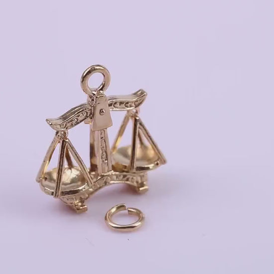 Libra Zodiac Sign Charm, Traditional Charm, Made from Solid 9ct Yellow Gold, British Hallmarked,  Complete with Attachment Link