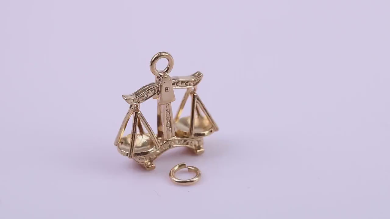 Libra Zodiac Sign Charm, Traditional Charm, Made from Solid 9ct Yellow Gold, British Hallmarked,  Complete with Attachment Link