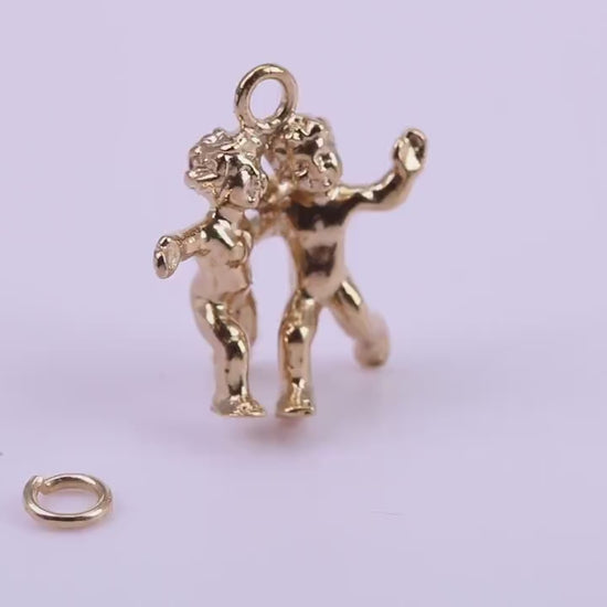 Gemini Zodiac Sign Charm, Traditional Charm, Made from Solid 9ct Yellow Gold, British Hallmarked, Complete with Attachment Link