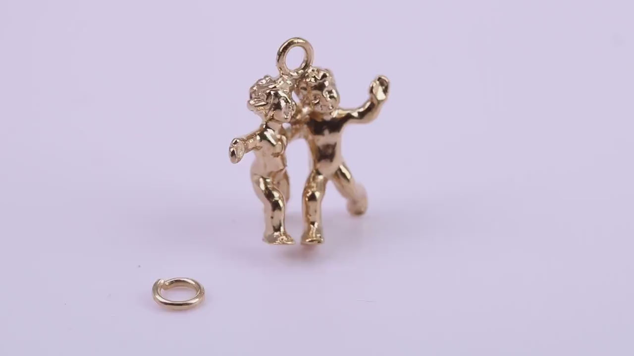 Gemini Zodiac Sign Charm, Traditional Charm, Made from Solid 9ct Yellow Gold, British Hallmarked, Complete with Attachment Link