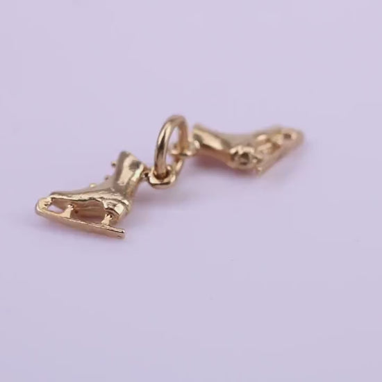 Pair of Ice Skates Charm, Traditional Charm, Made from Solid 9ct Yellow Gold, British Hallmarked, Complete with Attachment Link