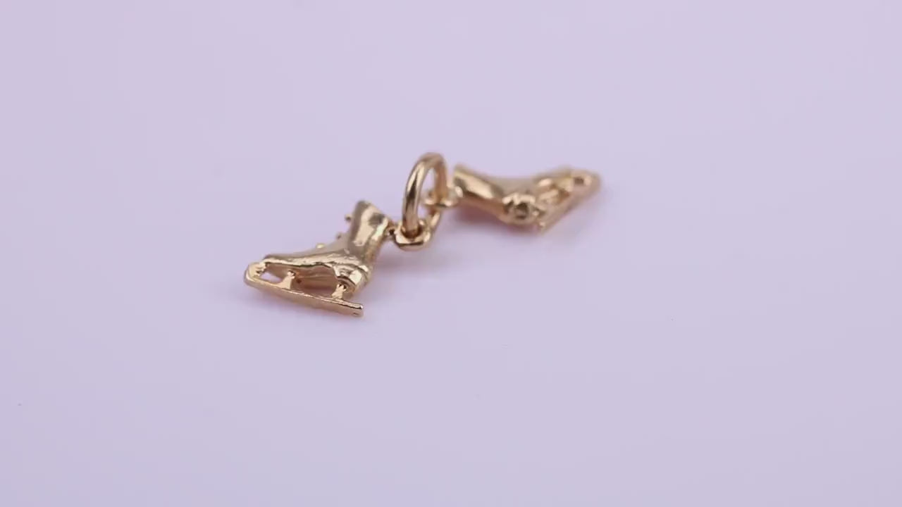 Pair of Ice Skates Charm, Traditional Charm, Made from Solid 9ct Yellow Gold, British Hallmarked, Complete with Attachment Link