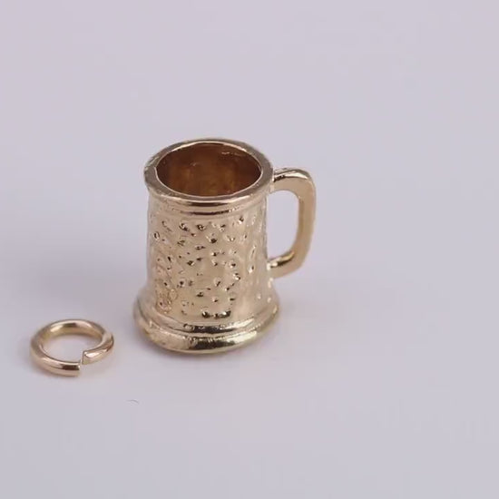 Beer Tankard Charm, Traditional Charm, Made From Solid Yellow Gold with British Hallmark, Complete with Attachment Link