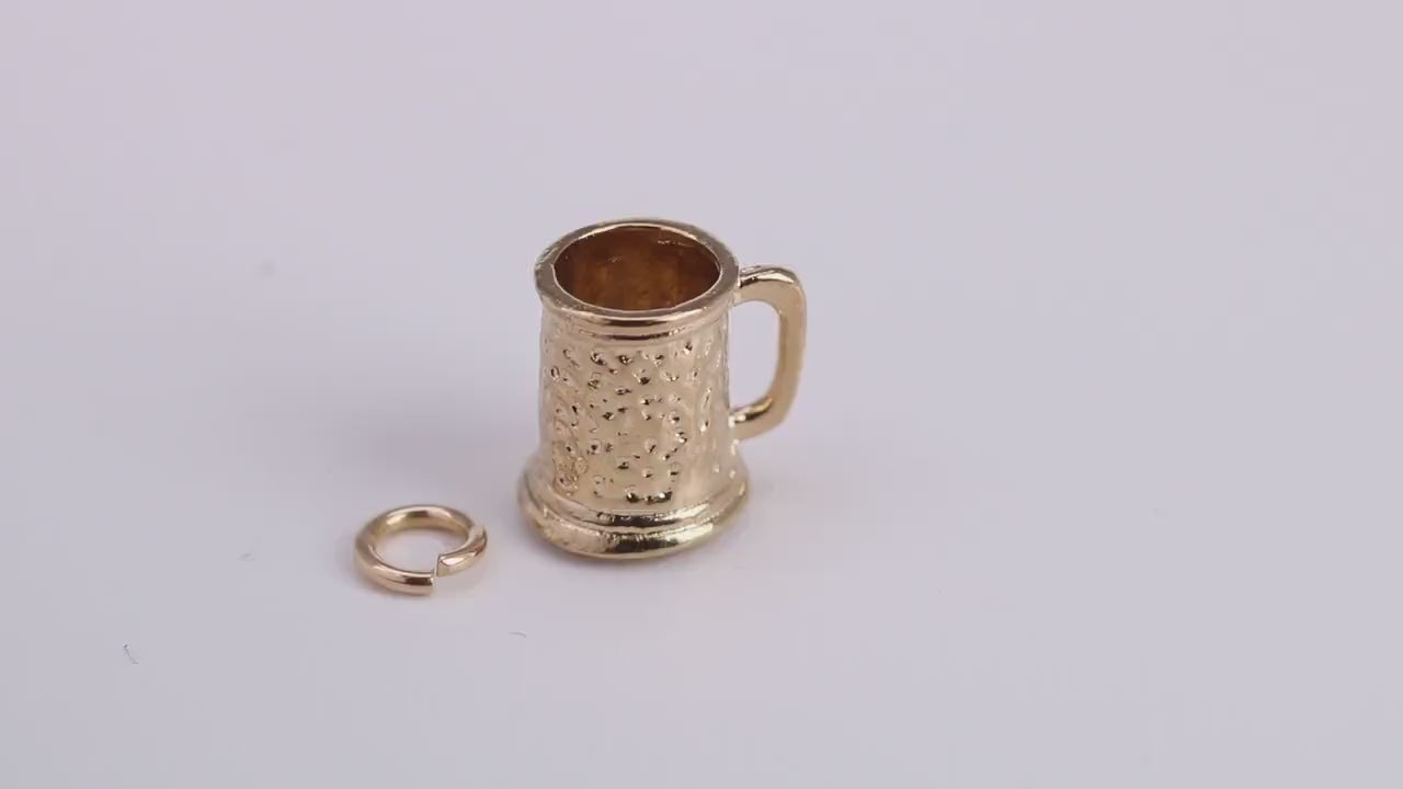 Beer Tankard Charm, Traditional Charm, Made From Solid Yellow Gold with British Hallmark, Complete with Attachment Link