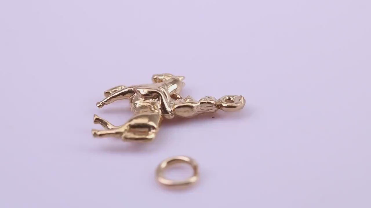 Lady Godiva Charm, Traditional Charm, Made from Solid 9ct Yellow Gold, British Hallmarked, Complete with Attachment Link