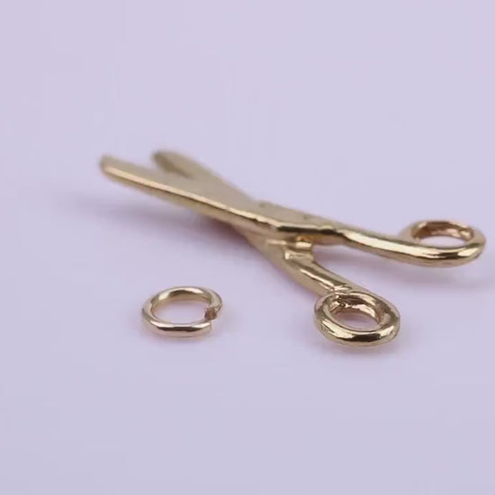 Scissor Charm, Traditional Charm, Made from Solid 9ct Yellow Gold, British Hallmarked, Complete with Attachment Link