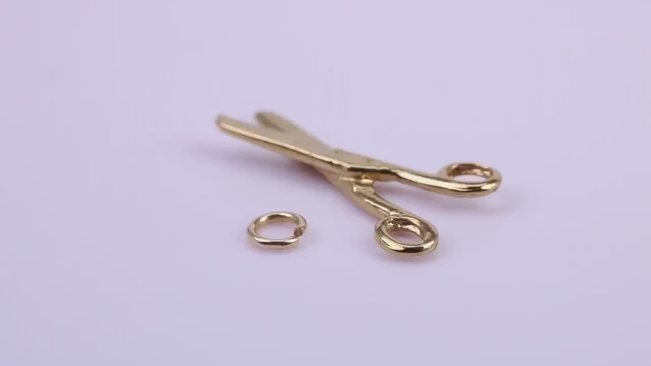 Scissor Charm, Traditional Charm, Made from Solid 9ct Yellow Gold, British Hallmarked, Complete with Attachment Link