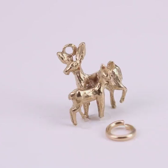 Deer and Fawn Charm, Traditional Charm, Made from Solid Yellow Gold, British Hallmarked, Complete with Attachment Link