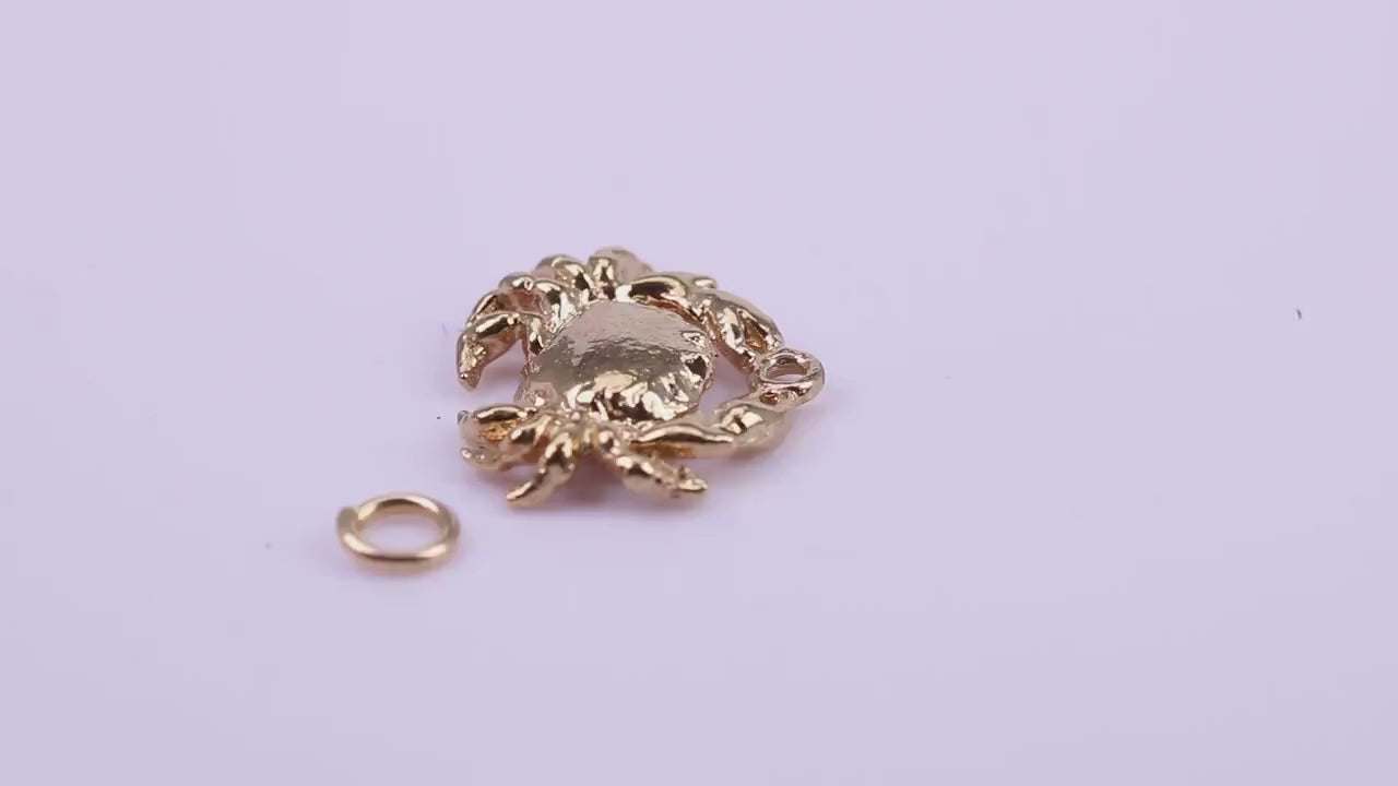 Cancer Zodiac Sign Charm, Traditional Charm, Made from Solid 9ct Yellow Gold, British Hallmarked, Complete with Attachment Link