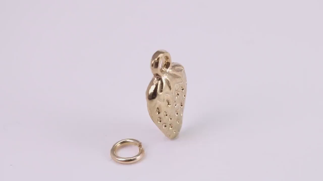 Strawberry Charm, Traditional Charm, Made from Solid Yellow Gold, British Hallmarked, Complete with Attachment Link
