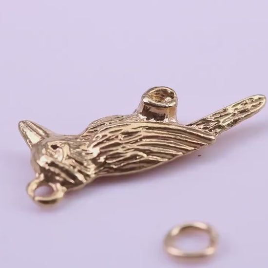 Raven Charm, Traditional Charm, Made from Solid 9ct Yellow Gold, British Hallmarked, Complete with Attachment Link