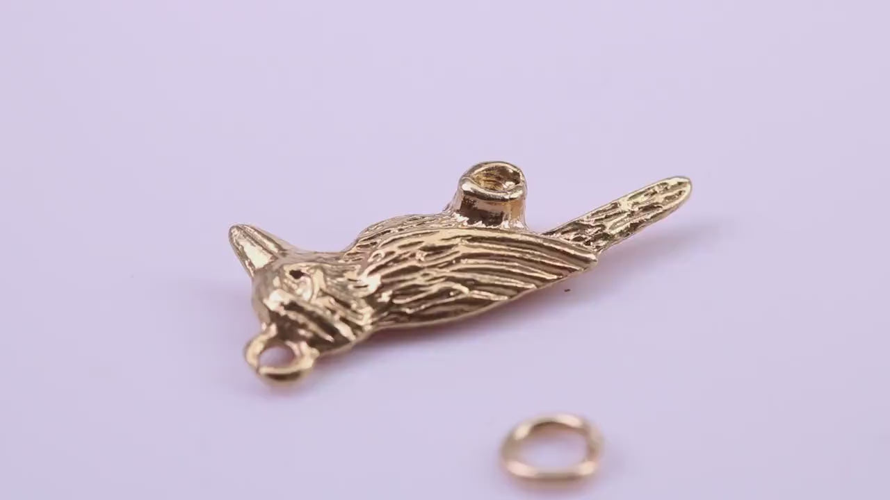 Raven Charm, Traditional Charm, Made from Solid 9ct Yellow Gold, British Hallmarked, Complete with Attachment Link
