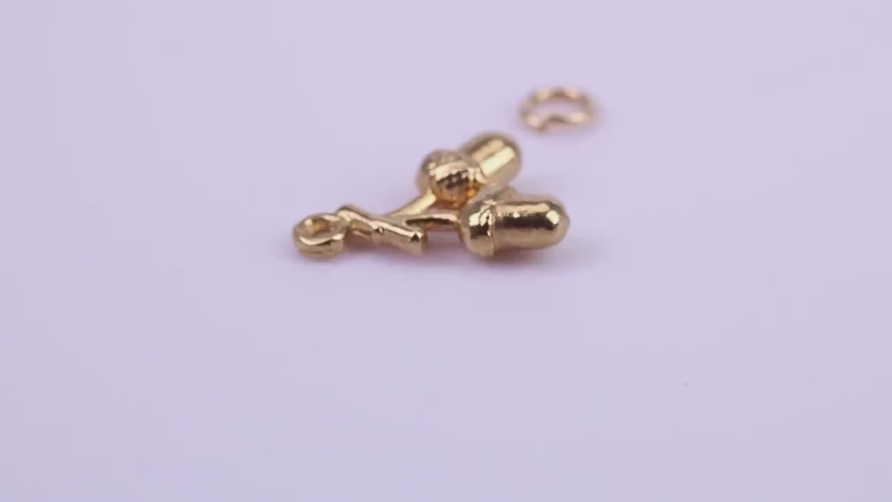 Acorns Charm, Traditional Charm, Made from Solid 9ct Yellow Gold, British Hallmarked, Complete with Attachment Link