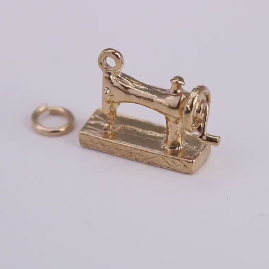 Sewing Machine Charm, Traditional Charm, Made From Solid Yellow Gold with British Hallmark, Complete with Attachment Link