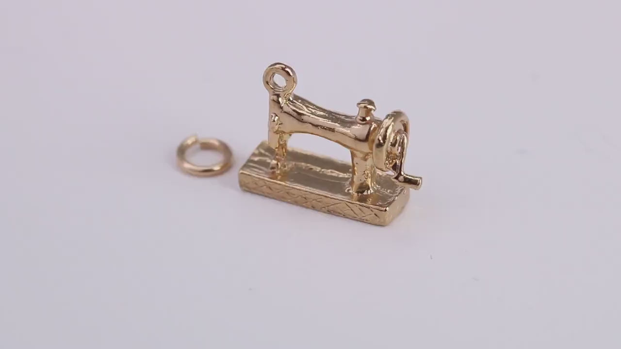 Sewing Machine Charm, Traditional Charm, Made From Solid Yellow Gold with British Hallmark, Complete with Attachment Link