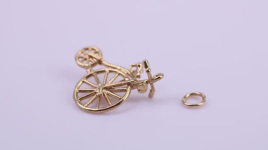 Penny Farthing Charm, Traditional Charm, Made from Solid 9ct Yellow Gold, British Hallmarked, Complete with Attachment Link