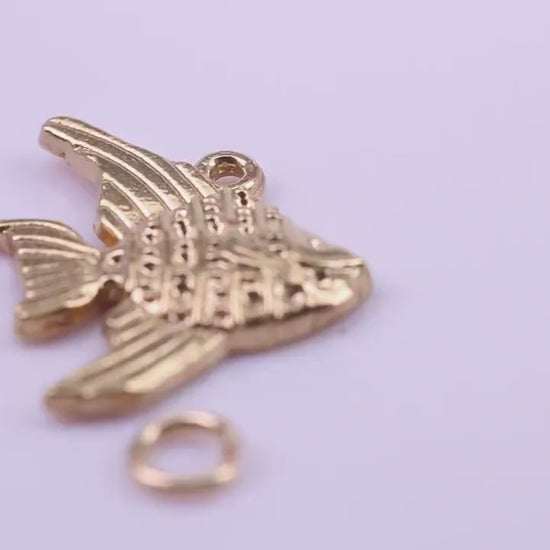 Angel Fish Charm, Traditional Charm, Made from Solid 9ct Yellow Gold, British Hallmarked, Complete with Attachment Link